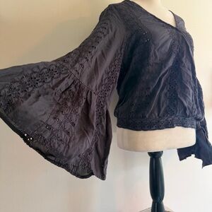 American Eagle Outfitters dark grey Eyelet Top